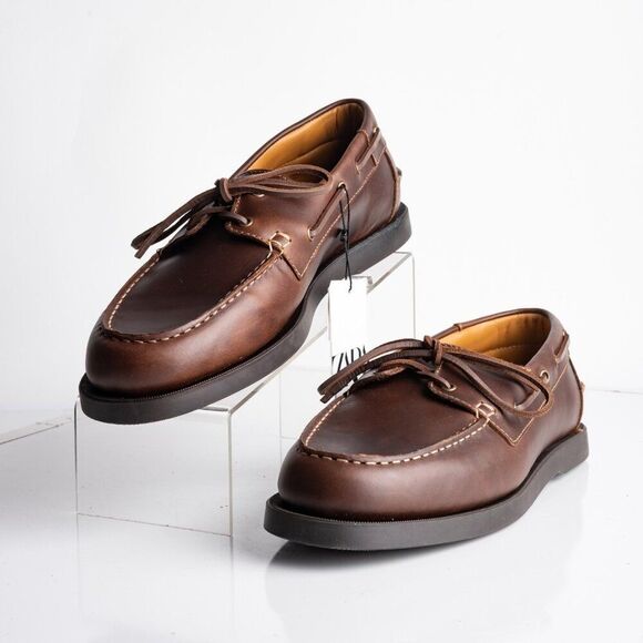 Zara Mens Leather Boat Loafers Shoes Brown Sz US 11 EU 44  2473/320 NWT - Picture 2 of 7